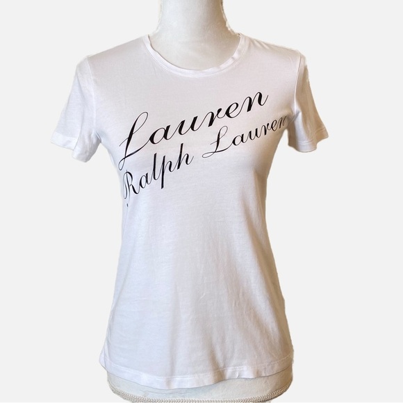 Lauren Ralph Lauren Logo Short Sleeve T-Shirt White with Cursive Lettering PXS - Picture 9 of 11